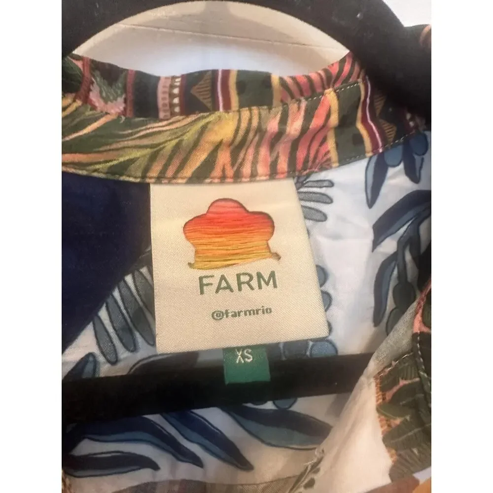 Farm Rio Shirt Womens XS Multicolor Tropical Patchwork Button Front Boho - Picture 3 of 7